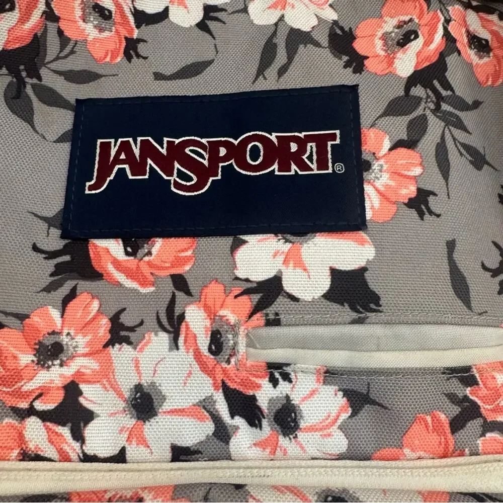 Jansport Backpack Plumeria Flowers Pink Gray Cherry Blossom School Travel Work - Picture 15 of 15